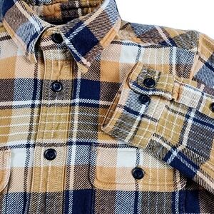 Vintage Filson XS Heavyweight Plaid Flannel Shirt Yellow Blue Button Up Workwear